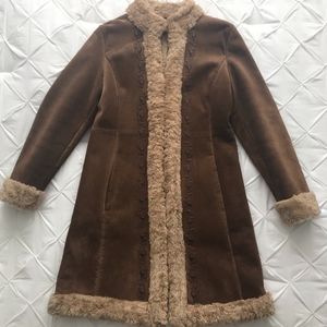 Guess Leather Knee-length Coat - Brown & Tan